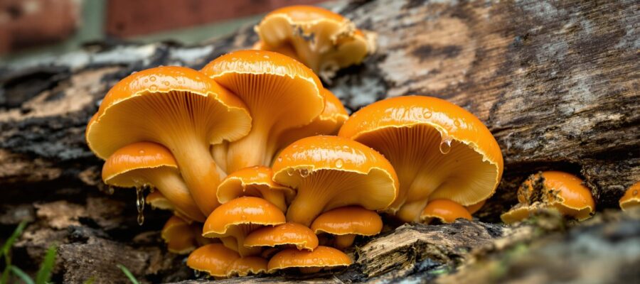 champignon orange sur bois mort